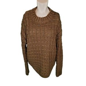 Moon River Heavy Knit Textured Fisherman Cozy Sweater sz L Olive Green